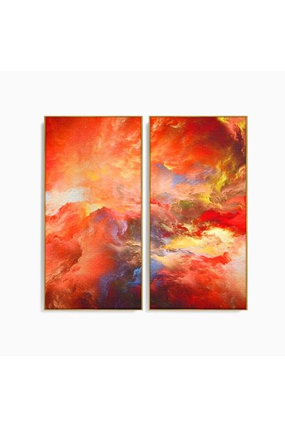 Luxcanva Set 2 Tablouri Canvas Abstract Roșu 140x140 cm (2 x 70x140) cu Ramă ...