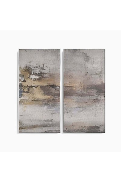 Luxcanva Set 2 Tablouri Canvas Abstract Gri 120x120 cm (2 x 60x120) cu Ramă A...