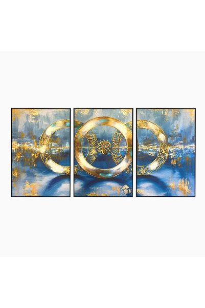 Luxcanva Set 3 Tablouri Canvas Cercuri Aurii Abstracte 120x60 cm (3 x 40x60) ...