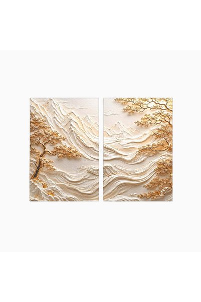 Luxcanva Set 2 Tablouri Canvas Peisaj Montan Aurit 100x70 cm (2 x 50x70) pe S...