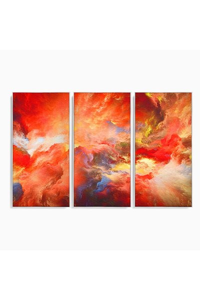 Luxcanva Set 3 Tablouri Canvas Abstract Roșu 150x100 cm (3 x 50x100) cu Ramă ...