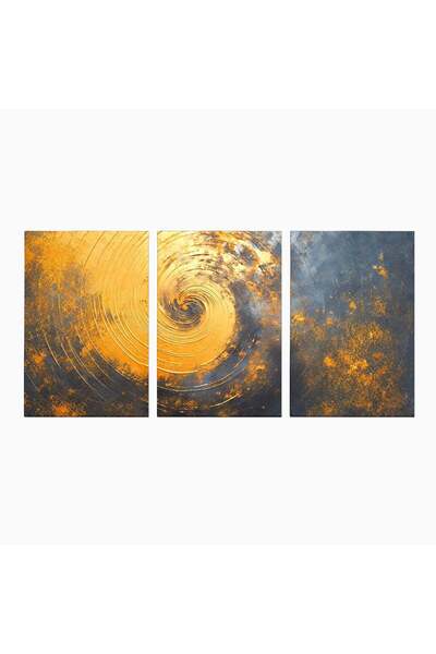 Luxcanva Set 3 Tablouri Canvas Vortexul Auriu 210x100 cm (3 x 70x100) pe Sasi...