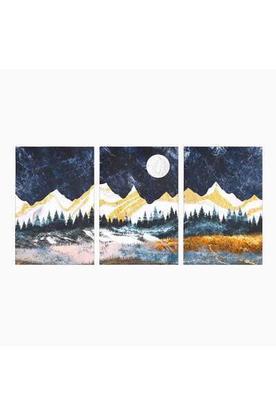Luxcanva Set 3 Tablouri Canvas Peisaj Montan Nocturn 120x60 cm (3 x 40x60) pe...