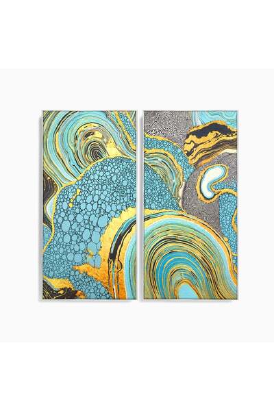Luxcanva Set 2 Tablouri Canvas Flux Abstract Auriu 140x140 cm (2 x 70x140) cu...