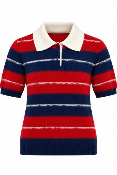 Laluvia Pulover din tricot cu guler polo roșu și mâneci scurte - 1289