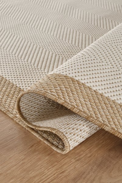 Krem Bej Bordür Çerçeveli Sisal Kolay Temizlenen Dokuma Halı Salon Koridor Halısı