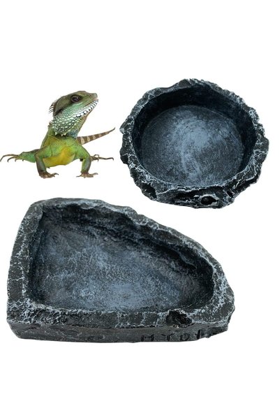 X SPRING Reptile Feeding Dish, Black Terrarium Corner Bowls 2 PCS, Feeding Wa...