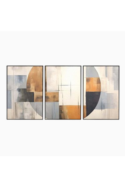 Luxcanva Set 3 Tablouri Canvas Linii Abstracte Negre 150x70 cm (3 x 50x70) cu...