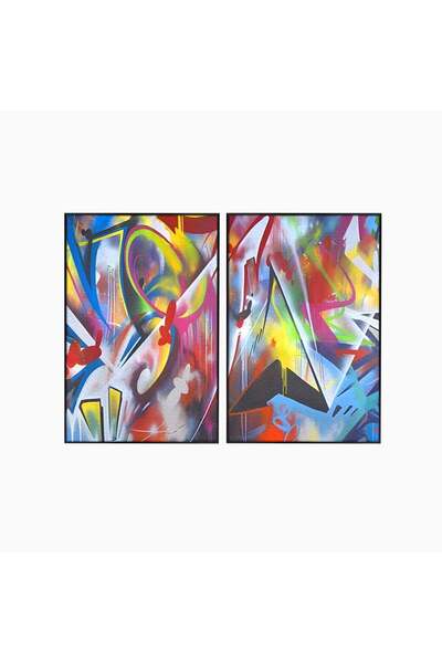 Luxcanva Set 2 Tablouri Canvas Graffiti Blue 100x70 cm (2 x 50x70) cu Rama Ne...