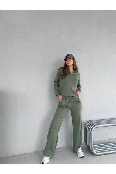 ÇEÇİM Yarım Fermuarlı Uzun Kollu Rahat Kesim Oversize Sweatshirt ve Pantolon Alt Üst Takım