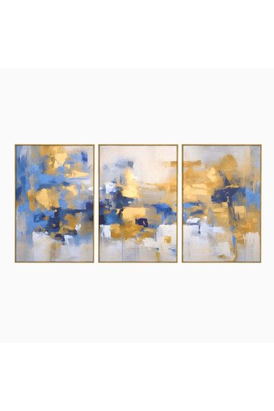 Luxcanva Set 3 Tablouri Canvas Golden Art 150x70 cm (3 x 50x70) cu Rama Auriu...