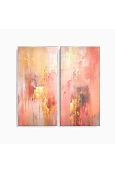 Luxcanva Set 2 Tablouri Canvas Rasarit Roz Auriu 140x140 cm (2 x 70x140) cu R...