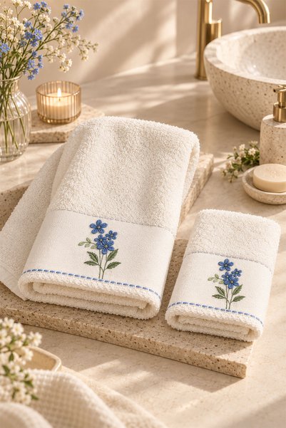 Nazik Home Кърпа за лице „Фиорела“ бродирана с цветя (50 x 90 см)
