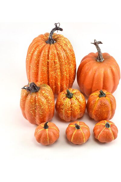 HI-FINE 8pcs Pumpkins Decor Set, Mini Artificial Gourd Fall Leaves Acorns Dec...