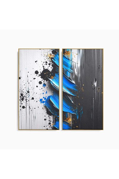 Luxcanva Set 2 Tablouri Canvas Abstractie Albastra 100x100 cm (2 x 50x100) cu...