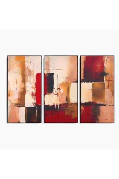 Luxcanva Set 3 Tablouri Canvas Red Squares 150x100 cm (3 x 50x100) cu Rama Ne...
