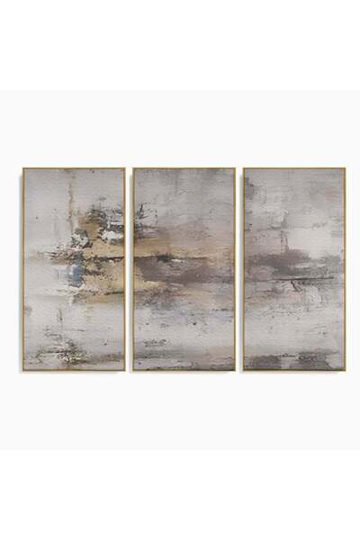 Luxcanva Set 3 Tablouri Canvas Abstract Gri 210x140 cm (3 x 70x140) cu Ramă A...