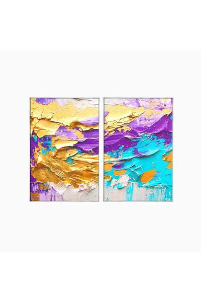 Luxcanva Set 2 Tablouri Canvas Abstractie Aurie 160x120 cm (2 x 80x120) cu Ra...