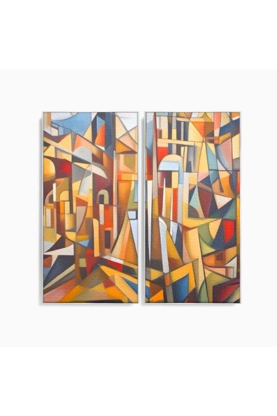 Luxcanva Set 2 Tablouri Canvas Oras Mozaic 120x120 cm (2 x 60x120) cu Rama Ar...
