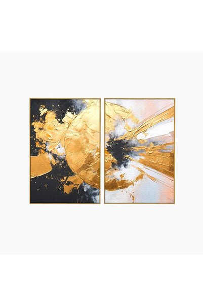 Luxcanva Set 2 Tablouri Canvas Explozie De Aur 140x100 cm (2 x 70x100) cu Ram...