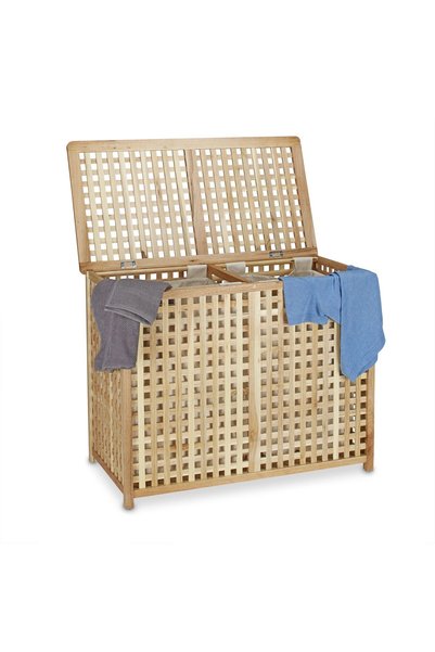 Relaxdays Duo Laundry Basket, Walnut, Light Brown, 68.1x46.1x87.9 cm