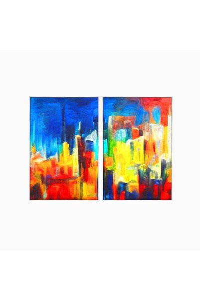 Luxcanva Set 2 Tablouri Pictură Downtown Abstractă 80x60 cm (2 x 40x60) cu Ra...