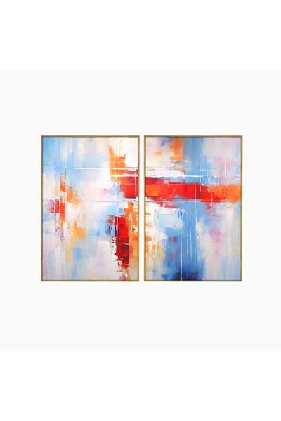 Luxcanva Set 2 Tablouri pe pânză, pictură abstractă albastră și roșie, 80x60 ...