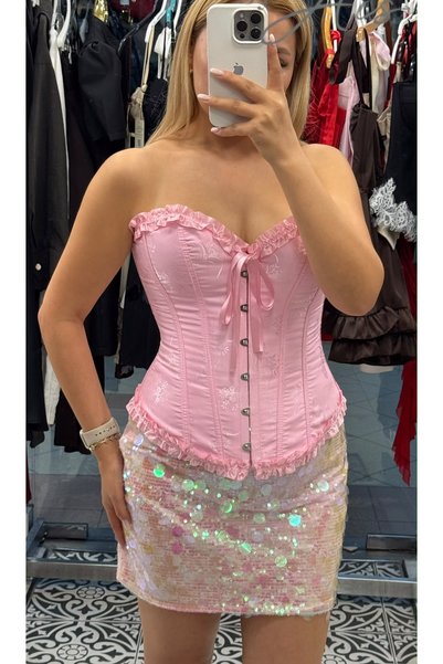 Genel Markalar Pinterest Model Yanları Fırfırlı Saten Korse | Önden Açılır, A...