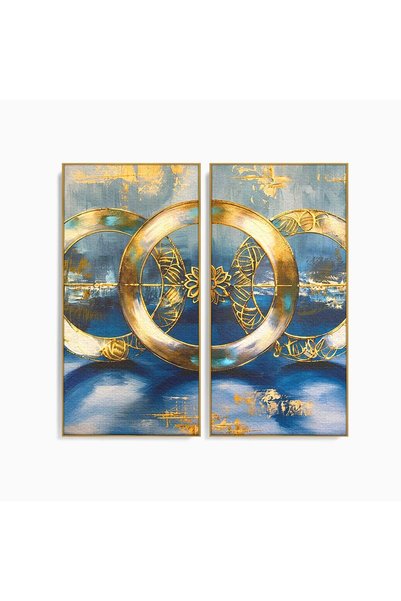 Luxcanva Set 2 Tablouri Canvas Cercuri Aurii Abstracte 140x140 cm (2 x 70x140...