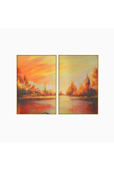 Luxcanva Set 2 Tablouri Canvas Apus De Toamna 100x70 cm (2 x 50x70) cu Rama A...