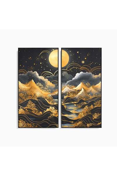 Luxcanva Set 2 Tablouri Canvas Luna Deasupra Muntilor 100x100 cm (2 x 50x100)...