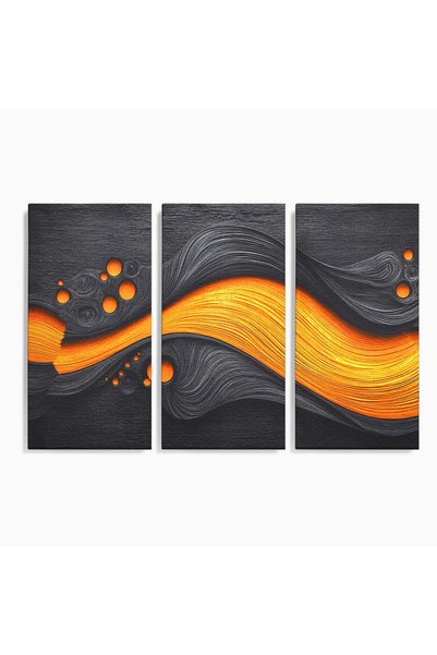 Luxcanva Set 3 Tablouri Canvas Flux Abstract Portocaliu 210x140 cm (3 x 70x14...