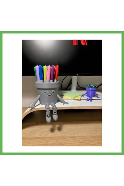 TheGencoo 3D-Printed Moving Smiling Pencil Holder - Articulated Desktop Organ...