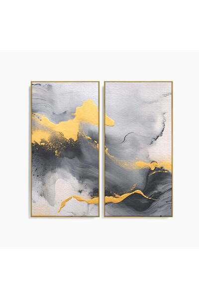 Luxcanva Set 2 Tablouri Canvas Flux Abstract Auriu 120x120 cm (2 x 60x120) cu...