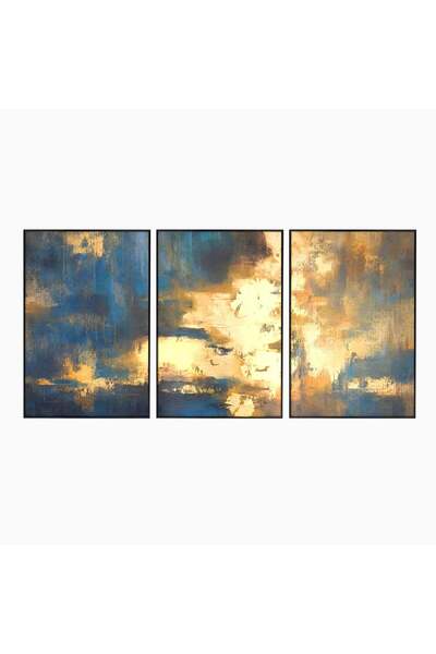 Luxcanva Set 3 Tablouri Canvas Abstract Aurii 210x100 cm (3 x 70x100) cu Ramă...