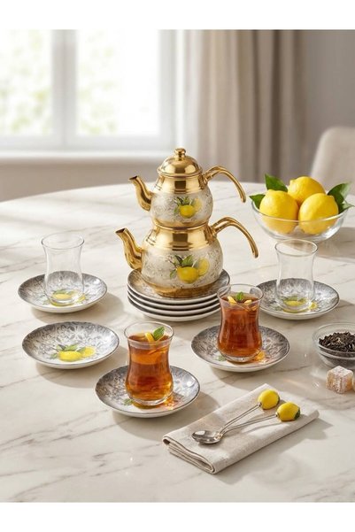 Güral Porselen طبق شاي بنقشة الليمون، 6 قطع.