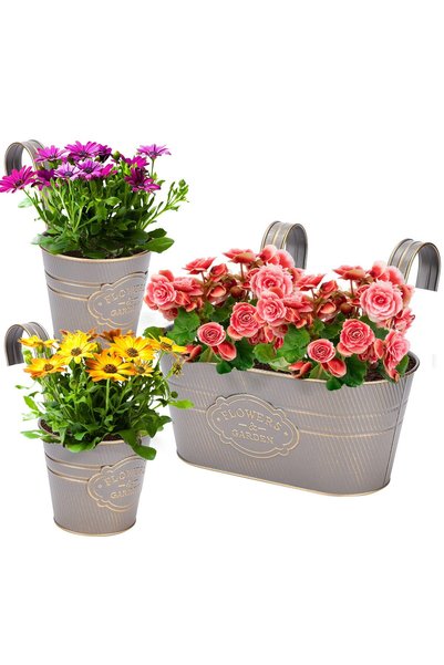 PERGART PerGar Vintage Metal Iron Wall Hanging Flower Pots, Rustic Planter Bu...