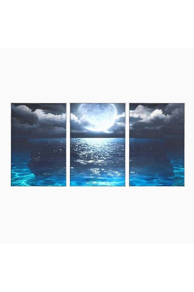 Luxcanva Set 3 Tablouri Canvas Midnight Over The Sea 240x120 cm (3 x 80x120) ...