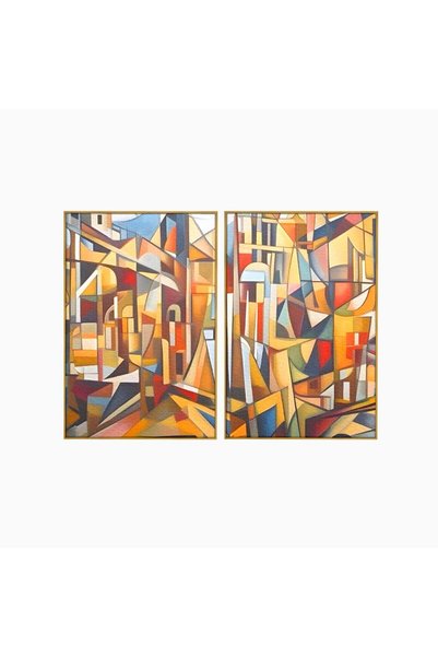 Luxcanva Set 2 Tablouri Canvas Oras Mozaic 100x70 cm (2 x 50x70) cu Rama Auri...