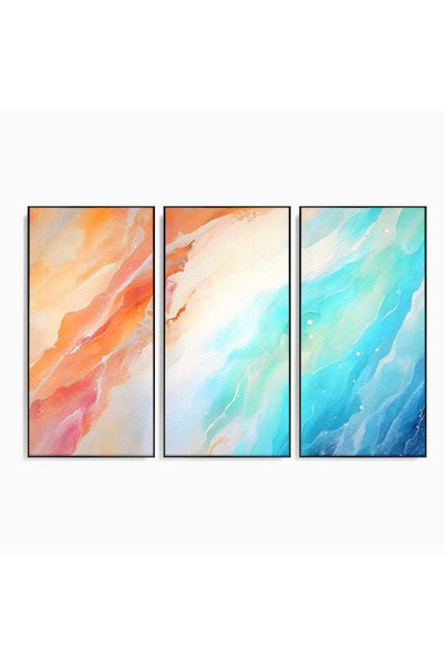 Luxcanva Set 3 Tablouri Canvas Colors Waves 180x120 cm (3 x 60x120) cu Rama N...