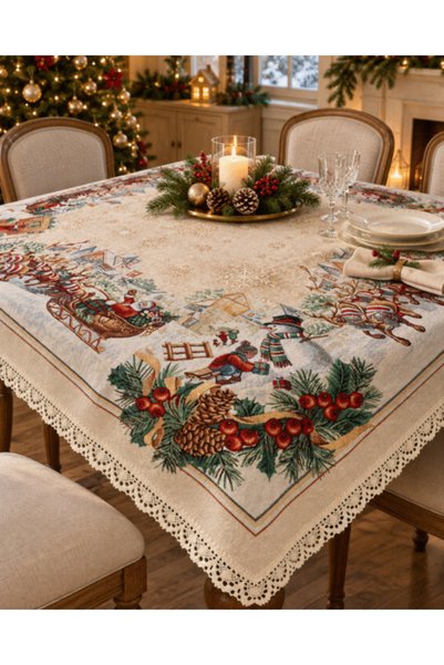 MC Couture Christmas Tablecloth – Red Poinsettia (1m x 1m / 100x100 cm) woven...