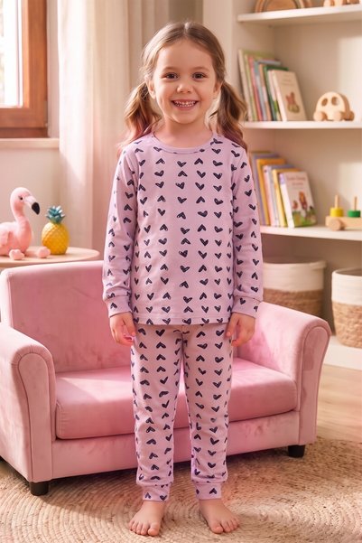 Öts Girls' Single-Piece Cotton Pajamas, Long-Sleeved, Long Pants, Patterned, ...