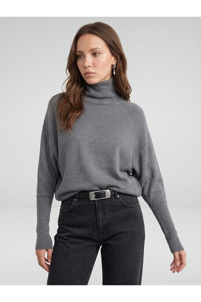 Dilvin 10902 Wool Blend Turtleneck Draped Sweater