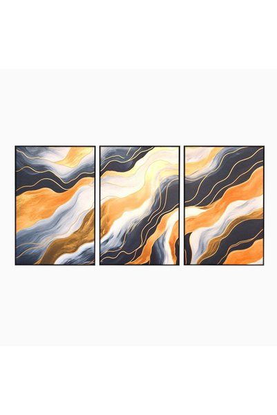 Luxcanva Set 3 Tablouri Canvas Valurile 210x100 cm (3 x 70x100) cu Rama Negru...