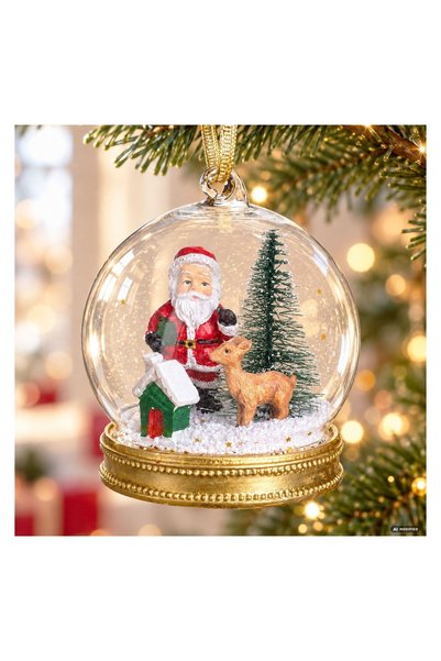 OEM Ornament de Crăciun glob din sticlă cu Moș Crăciun Ø9 cm, pentru brad și ...