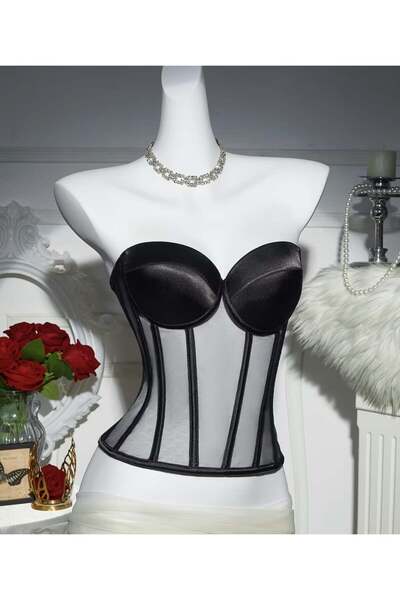 NO BRAND Corset Elegant Structurat cu Cupe - 44, Negru