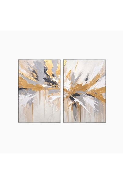 Luxcanva Set 2 Tablouri Canvas Explozie Aurie Abstracta 200x150 cm (2 x 100x1...