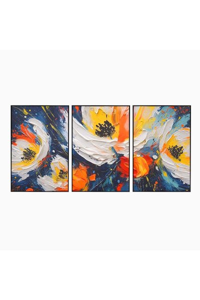 Luxcanva Set 3 Tablouri Canvas Pastel Flowers 120x60 cm (3 x 40x60) cu Rama N...