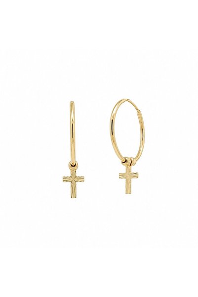 Bijuteria SORELLY Cercei tip cerc din aur de 14k cu cruce 0,8 cm