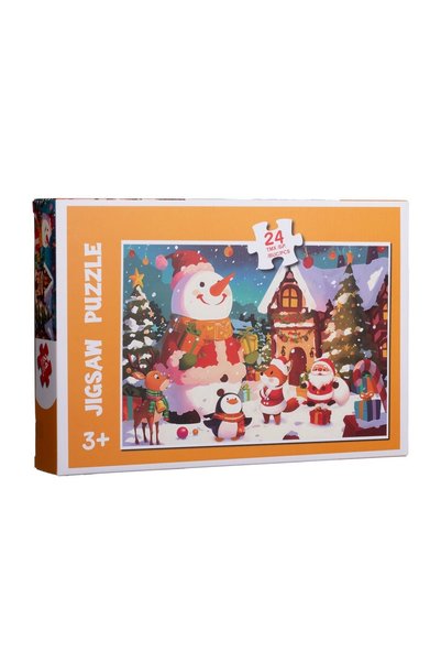 OEM Puzzle de Crăciun cu 24 de piese, Moș Crăciun și animale într-un sat înză...